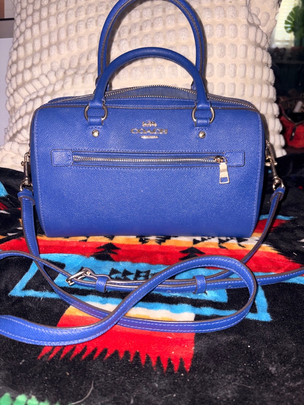 Coach Cobalt Blue Mini Leather Satchel with Crossbody Strap